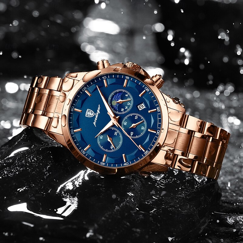 Men Quartz Watch Luxury Casual Business Luminous Calendar Date Week Waterproof Stainless Steel Watch3