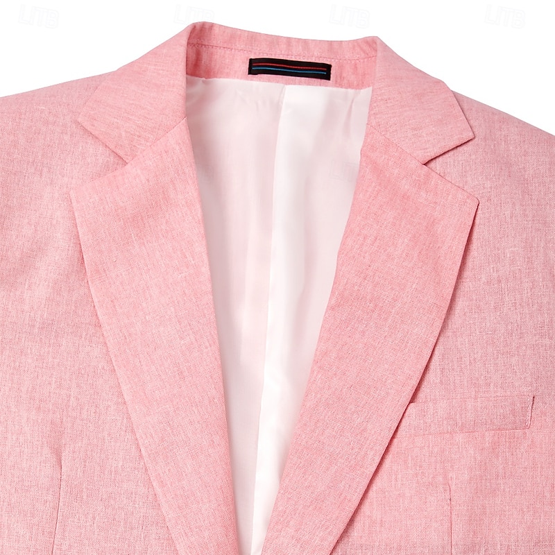 Men's Linen Blazer Sport Coat Notch Collar Fashion Casual Solid Colored Linen Blazer Pink Sky Blue Sage Standard Fit Single Breasted One-button3