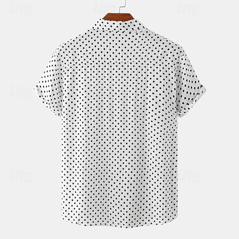 Men's Shirt Summer Shirt Casual Shirt Beach Shirt Button Up Shirt Black White Pink Navy Blue Blue Short Sleeve Polka Dot Shirt Collar Vacation Hawaiian Clothing Apparel Polyester Fashion Casual2