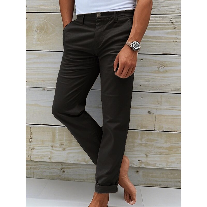 Men's Chinos Slacks Chino Pants Buttons Pocket Plain Comfort Daily Classic Style Black White Micro-elastic3