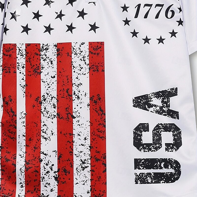 American Independence Day Men's American US Flag Polo Short Sleeve Polo Shirts Collared Shirts Casual Outdoor Daily Wear 3D Print Summer White3