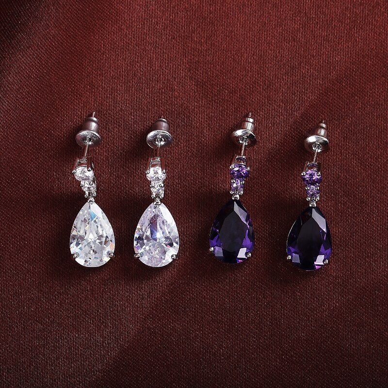 Women's Earrings Pear Cut Drop Stylish Earrings Jewelry White / Purple For Wedding Party 1 Pair