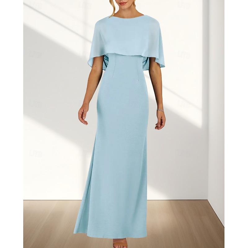 Mermaid / Trumpet Wedding Guest Dresses Elegant Dress Wedding Guest Engagement Floor Length Sleeveless Crew Neck Chiffon with Ruffles4