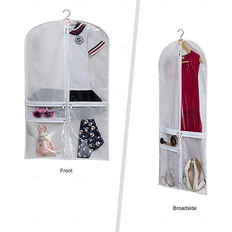 Kids Dance Garment Bags for Dancers, Transparent PEVA Clothes Covers with Clear Window and 3 Pockets,Hanging Clothes Storage for Suit2