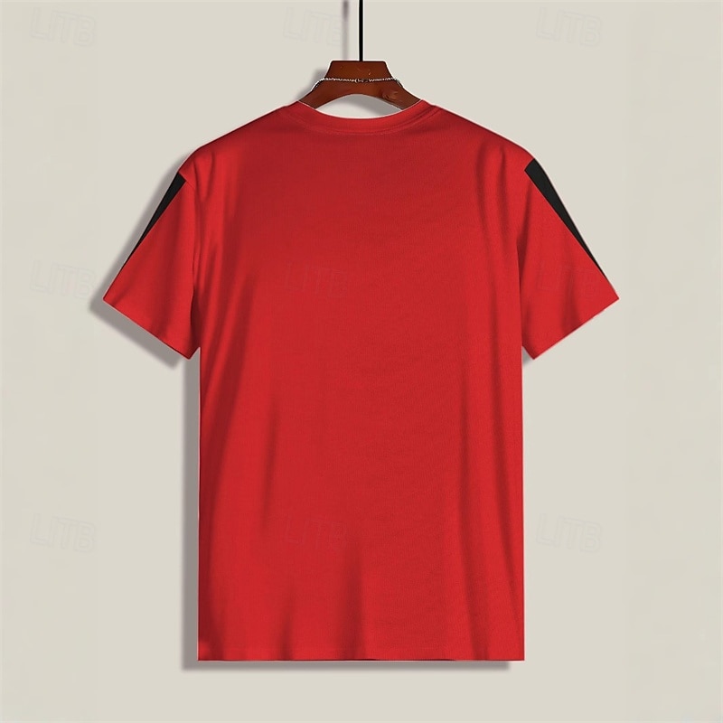 Men's T Shirt Tee Short Sleeve Shirt Tee Top Short Sleeve Crew Neck Summer Spring Color Block Fashion Designer Basic Patchwork Vacation Street Going out Red Top Tee for Men2