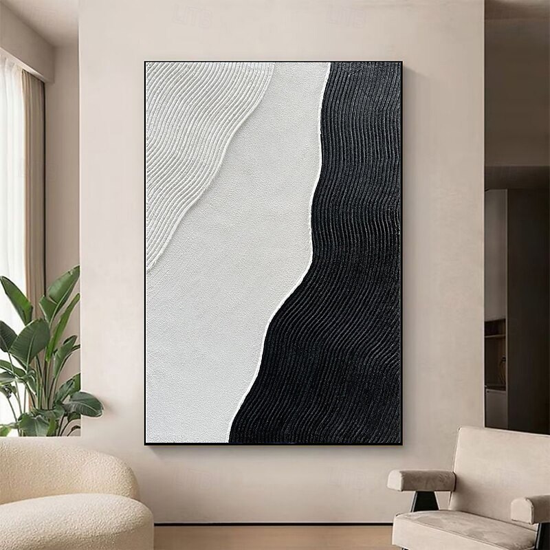 Handmade Oil Painting Canvas Wall Art Decoration Black and White Simple Abstract for Home Decor Stretched Frame Hanging Painting/Rolled Frameless Unstretched Painting3