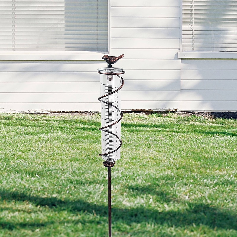 Rain Gauge Outdoor Metal Rainwater Collector, 7L Decorative Bird Rain Meter for Garden Yard Lawn, Rain Measurement Tube for Outdoor Weather Monitoring