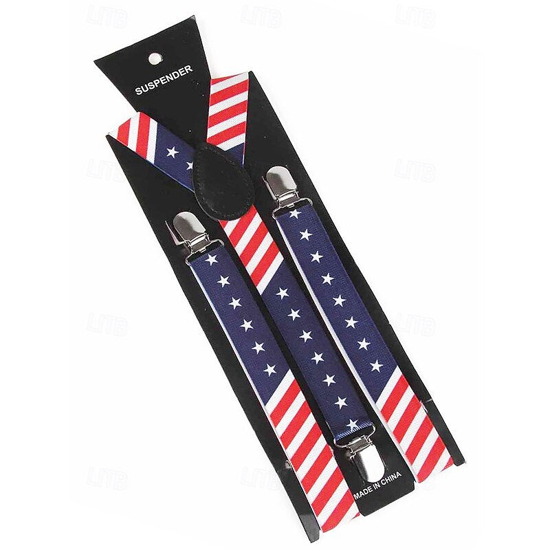 Men's American Flag Suspenders and Bow Tie Set – Patriotic Adjustable Y-Back Braces with Clips, Stars and Stripes Design, Independence Day 4th of July Outfit Accessory3