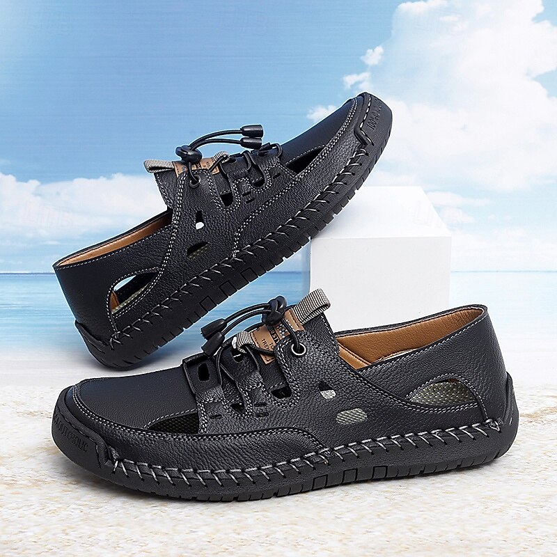 Men's Black Outdoor Lace-Up Sandals – Comfortable Summer Footwear for Walking, Travel & Sports3