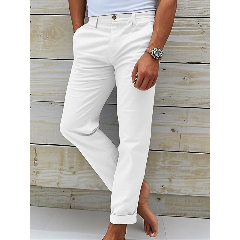Men's Chinos Slacks Chino Pants Buttons Pocket Plain Comfort Daily Classic Style Black White Micro-elastic2