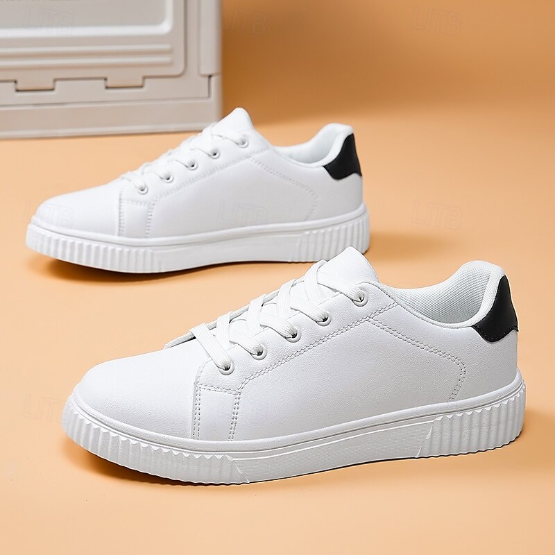 Men's Simple White Faux Leather Sneakers - Comfort - Oriented, Ideal for Everyday Use and Sports - casual Occasions2
