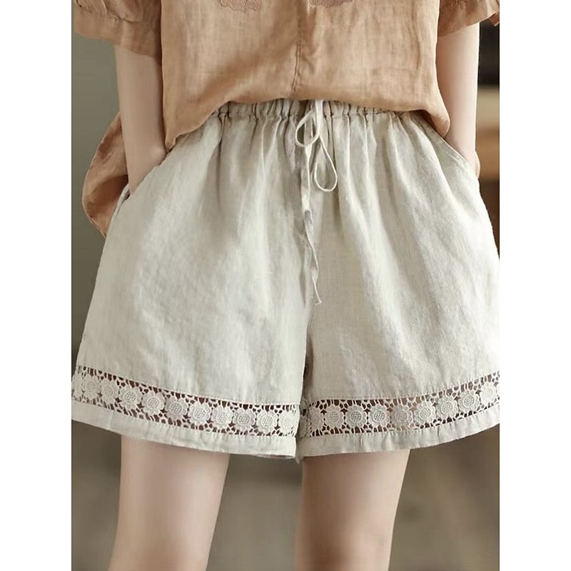 Women's Boho Shorts Solid Color Chinos Shorts Vacation Vintage Fashion Short High Waist Plain Pocket Drawstring Comfort Outdoor Micro-elastic Vacation Street Daily Black White Orange Green2