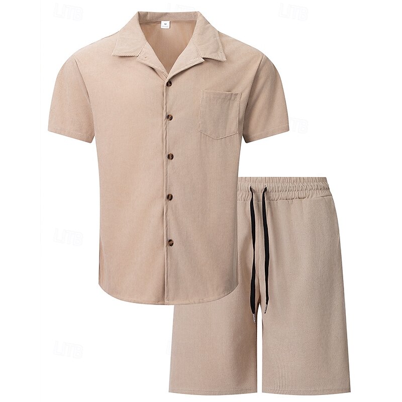 Men's T-shirt Suits 2 Pieces Outfits Tee & Shorts Short Sleeve Shirt Collar Summer Plain Fashion Casual 2 Piece Vacation Daily Wear Going out Black Navy Blue Blue Top Tee for Men3