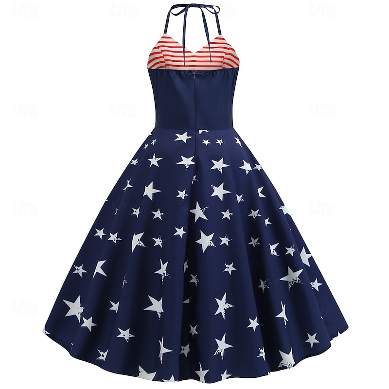 Retro Vintage 1950s Independence Day A-Line Dress Swing Dress Halter USA Flag Fancy Dress Women's Masquerade 4th of July Casual Daily Bachelorette Party Adults' Dress Summer3