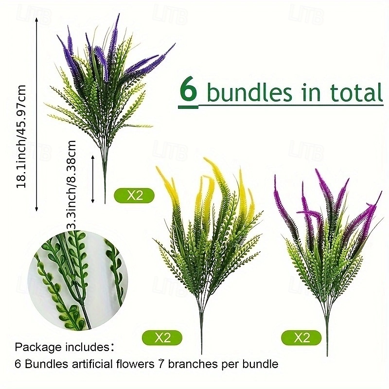6 Bundles Artificial Plant Flowers for Outdoors - UV Resistant Fake Plastic Greenery Shrubs Faux Plants - Outside Garden Window Box Planters Porch Home Indoor Decoration (Mixed Color)3