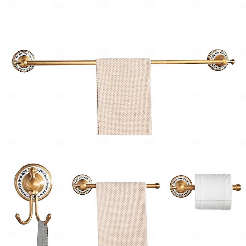 Antique Bronze Bathroom Hardware Set, Brass Adjustable Towel Rack, Toilet Roll Paper Holder, Hand Towel Holder, Hook, Bathroom Accessories Set Wall Mounted