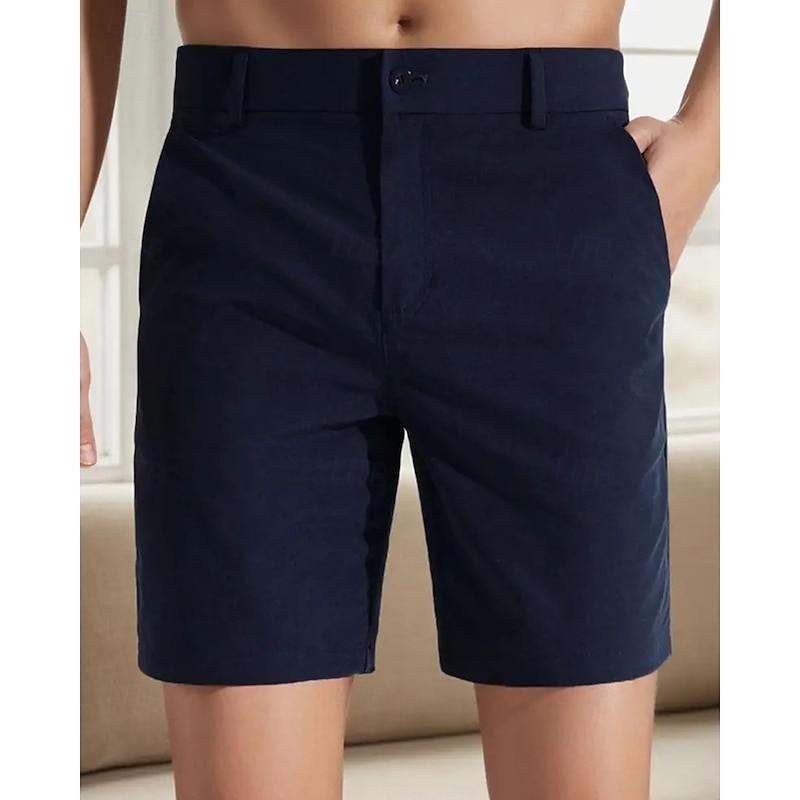 Men's Dress Shorts Work Shorts Golf Shorts Pocket Plain Comfort Breathable Knee Length Outdoor Business Sports Casual Blue Khaki