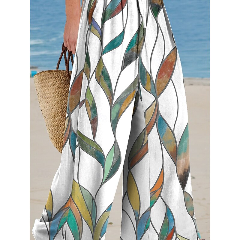 Women's Wide Leg Chinos Vacation Insight Full Length High Waist Floral Graphic Printing Thermal Warm Soft Breathable Micro-elastic Vacation Casual Casual Daily White Summer Spring Loose Fit3