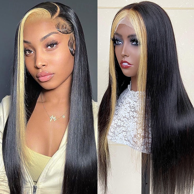 Highlights 1B/613# Gold 13x4 Lace Wig Straight Hair 150%-180% Density 12-28 Inches For Black Women