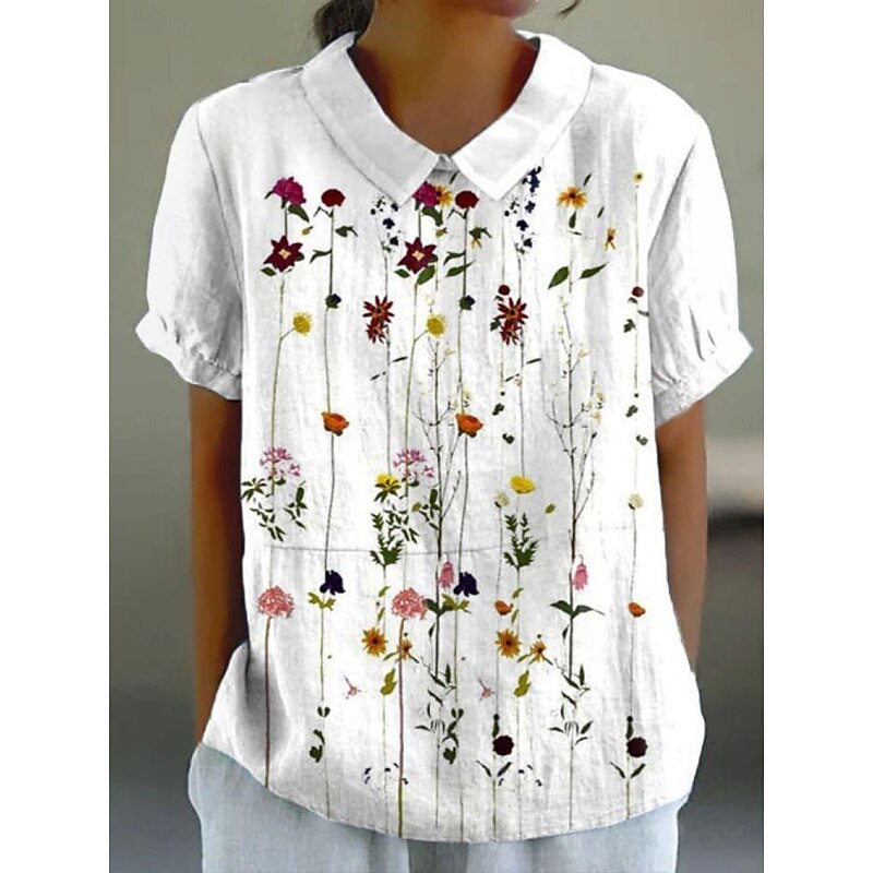 Women's Shirt Floral Stylish Modern Short Sleeve Shirt Collar Regular Tops Daily Holiday Print Black White Pink Blue Summer3