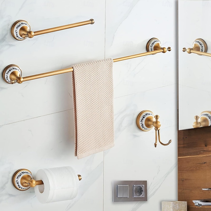 Antique Bronze Bathroom Hardware Set, Brass Adjustable Towel Rack, Toilet Roll Paper Holder, Hand Towel Holder, Hook, Bathroom Accessories Set Wall Mounted3