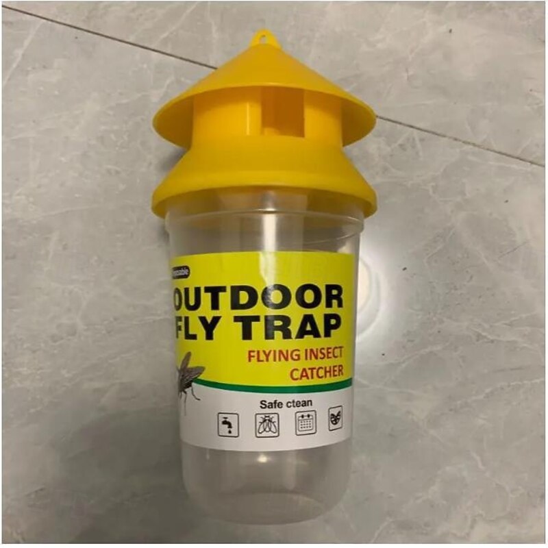 Reusable Outdoor Fly Trap, Plastic Insect Catcher, Non-Electric Fruit Fly, Horse, Deer, and Drain Flies Control for Indoor & Outdoor Use 1PCS3