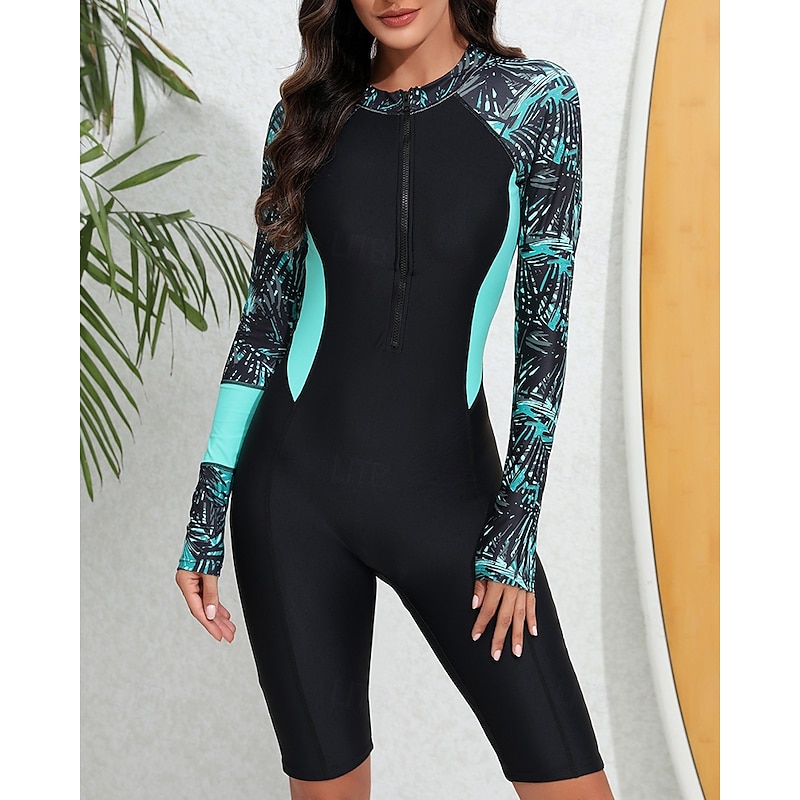 Women's Rash Guard Dive Skin Suit UV Sun Protection UPF50+ Lightweight Long Sleeve Spandex Swimwear Bathing Suit Front Zip Swimming Surfing Beach Water Sports Summer Spring Autumn