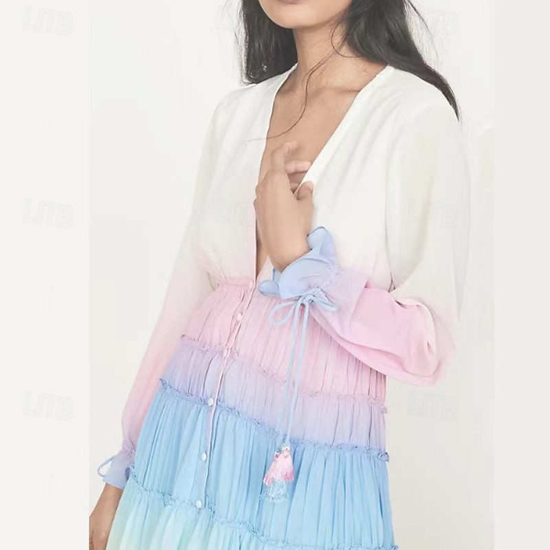 Women's Midi Dress Floral Dress Fashion Modern Daily Going out Weekend Regular Fit Ombre Long Sleeve V Neck Red Blue Purple Summer4