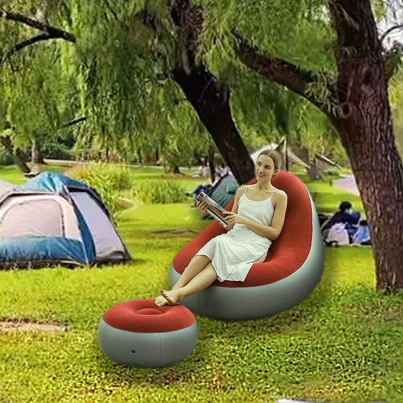 Portable Inflatable Sofa - Lazy Sofa Foldable Lounge Chair with Pedal Comfortable Combination Flocking - Suitable for Camping Hiking and Sunbathing at Home