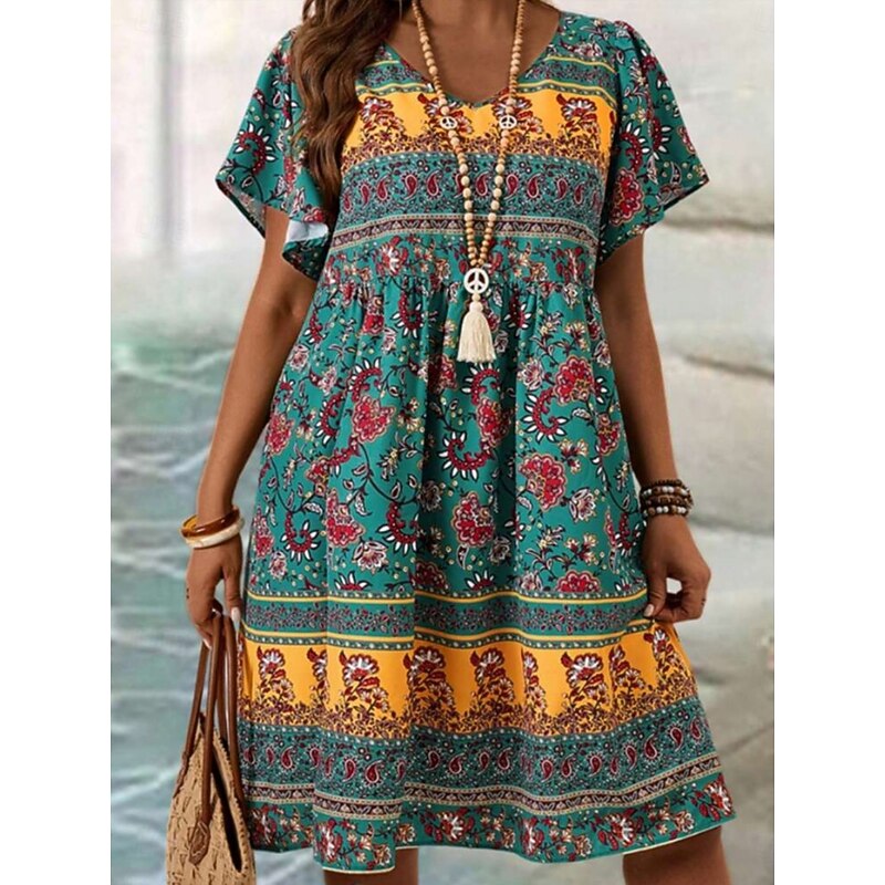 Women's Mini Dress Casual Dress Floral Dress Summer Dress Boho Dress Fashion Modern Daily Beach Weekend Regular Fit Floral Short Sleeve V Neck Black White Royal Blue Blue Summer