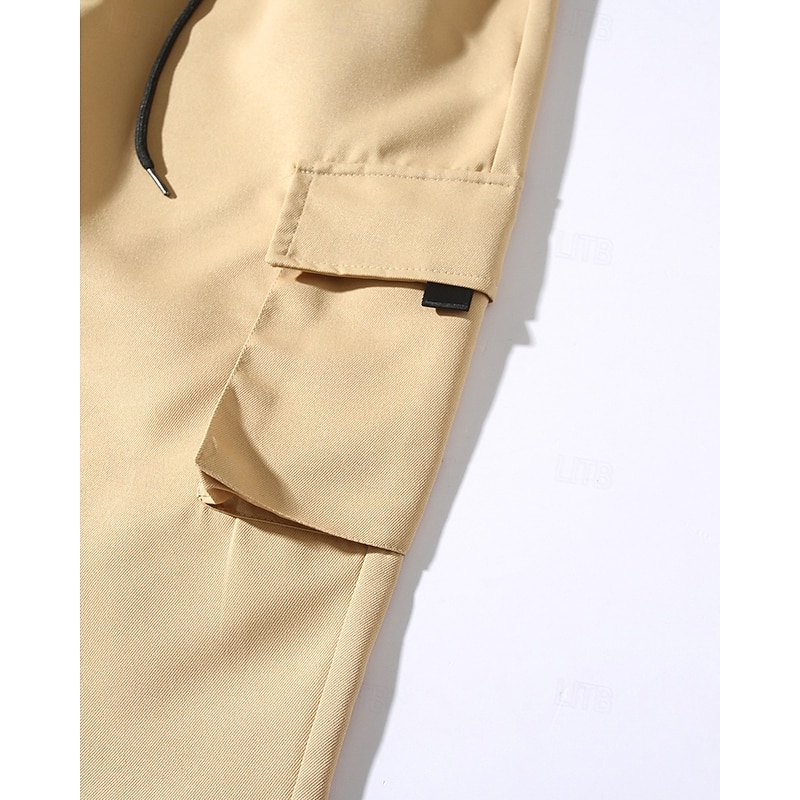 Men's Cargo Pants Trousers Elastic Waist Multi Pocket Plain Quick Dry Wearable Full Length Daily Casual Black Light Green4