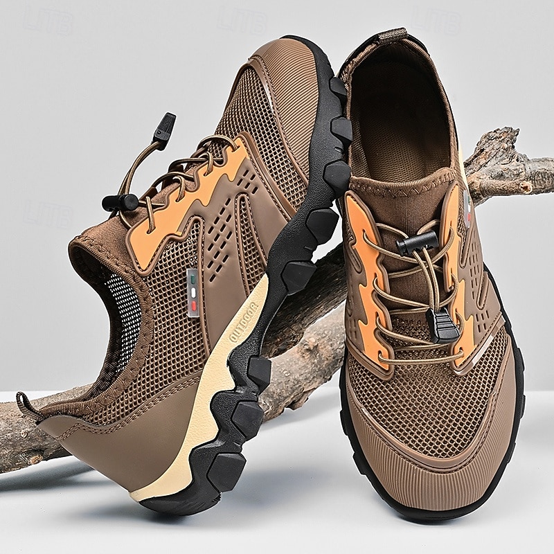 Men's Sneakers Upstream Shoes Canyoning Casual Outdoor PU Leather Mesh Breathable Comfortable Slip Resistant Lace-up Black Brown Khaki Summer Spring2