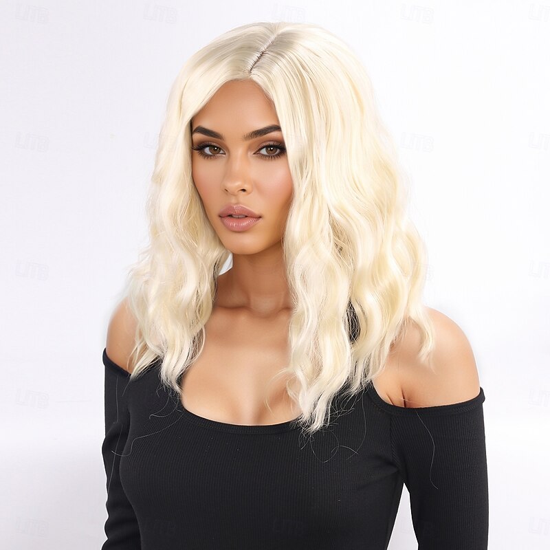 Synthetic Wig Bouncy Curl Curly Weave Middle Part Asymmetrical Machine Made Wig 14 inch A1 Synthetic Hair Women's Elastic Comfortable Color Gradient Blonde3