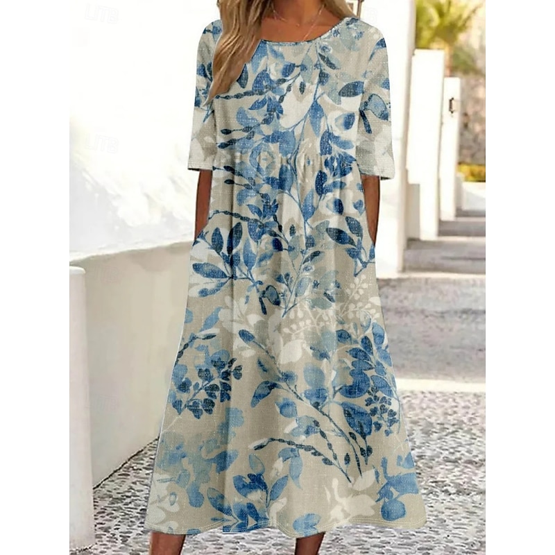 Women's Midi Dress Casual Dress Skater Dress Summer Dress Fashion Modern Daily Weekend Fall Dress Regular Fit Floral Half Sleeve V Neck White Blue Purple Khaki Fall