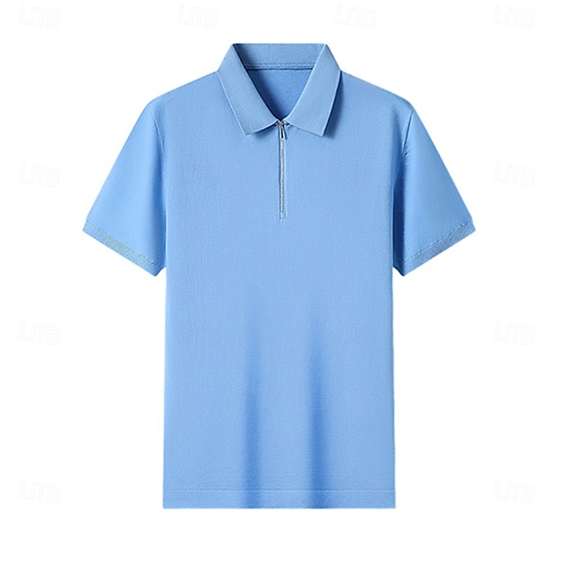 Men's Business Casual Half Zip Short Sleeve Basic Formal Solid Color Zipper Summer Black Dark Navy Sky Blue Dark Green Gray2