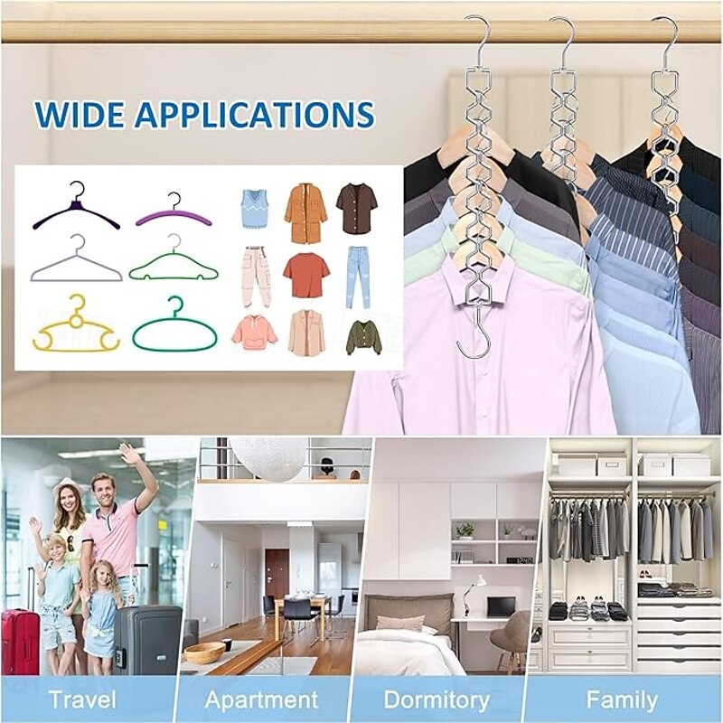 6 Pack Space Saving Hangers for Clothes Heavy Duty 30Lbs Capacity Magic Collapsible Clothes Space Saver Metal Hanger Organizer with 360 Swivel Hook Closet Organizers Storage Dorm Room Essentials4