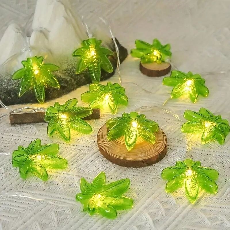 LED Green Leaf Fairy Light String 1.5m 10LED Battery Powered for Christmas Valentine's Day Bedroom Party Wedding Thanksgiving Mother's Day Summer Garden Decoration