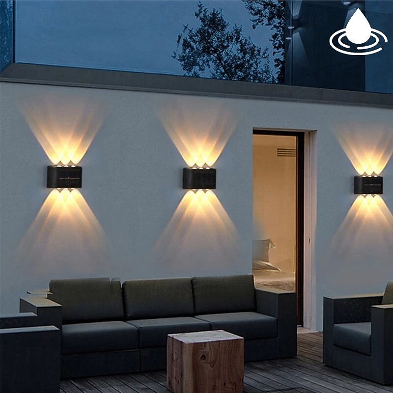 2pcs Outdoor Wall Lights Solar Waterproof LED Lamp Porch Wall Lamps 6LEDs Courtyard Lighting for Garden Balcony Decorative Landscape Street Light