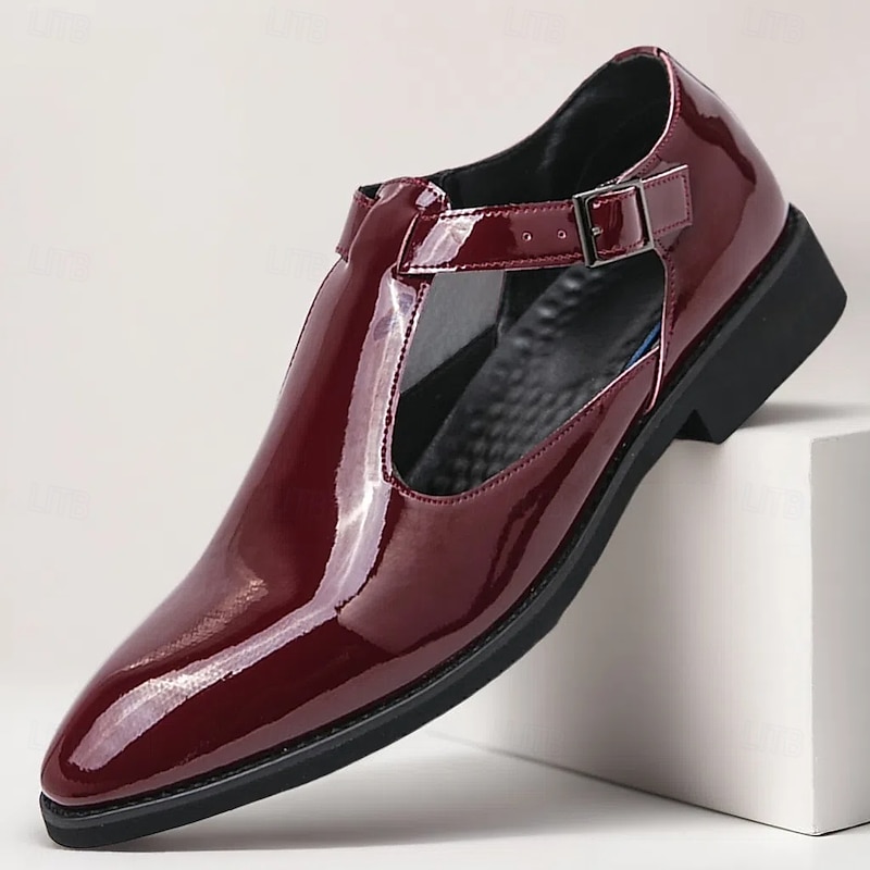 Men's Burgundy Faux Leather Sandals with Adjustable Buckle – Stylish and Comfortable Footwear for Casual and Outdoor Wear