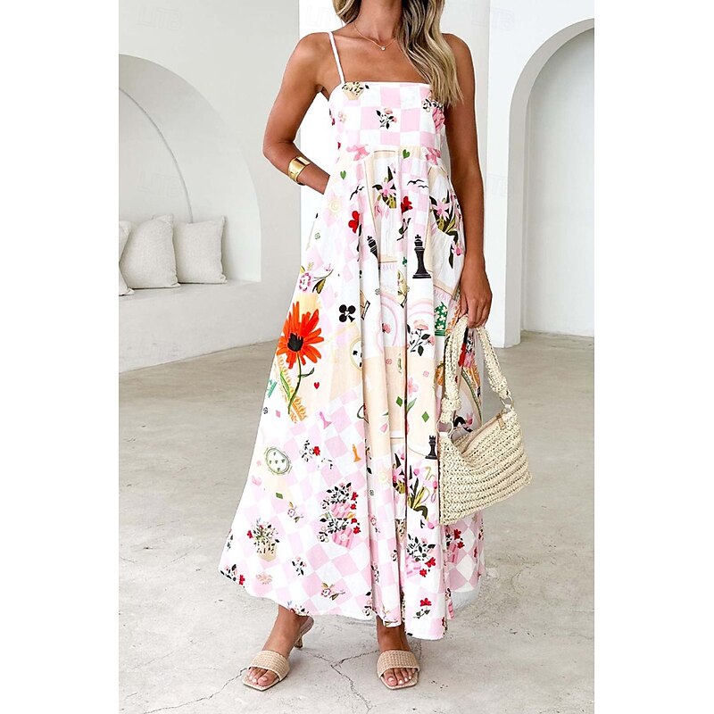 Women's Midi Dress Floral Dress Slip Dress Fashion Classic Vacation Going out Weekend Regular Fit Flower Sleeveless Spaghetti Strap Pink Blue Summer3