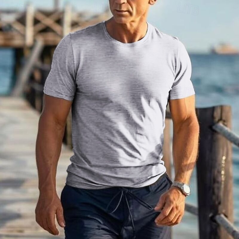 Men's T Shirt Short Sleeve Crew Neck Summer Plain Basic Classic Vacation Casual Daily Black White Red Top Tee for Men