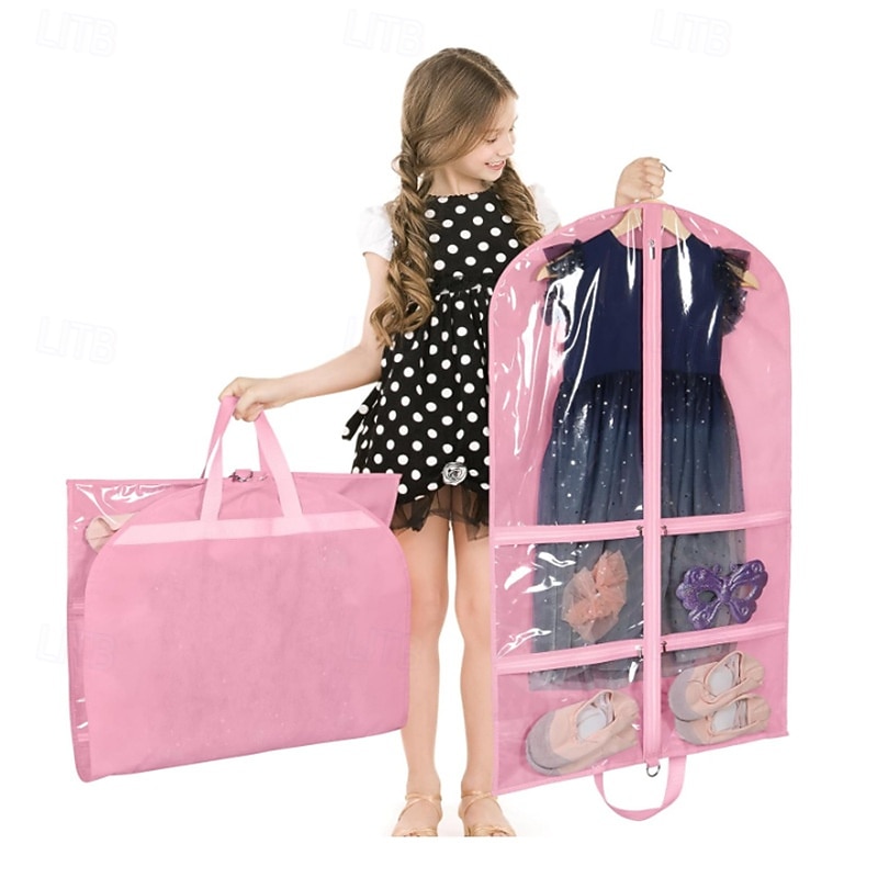 Dance Costume Bags Garment Bag 40 Inch Hanging Clothes for Dance Competitions, with 3 Medium Clear Zipper Pockets for Dance Costumes, Closet Storage