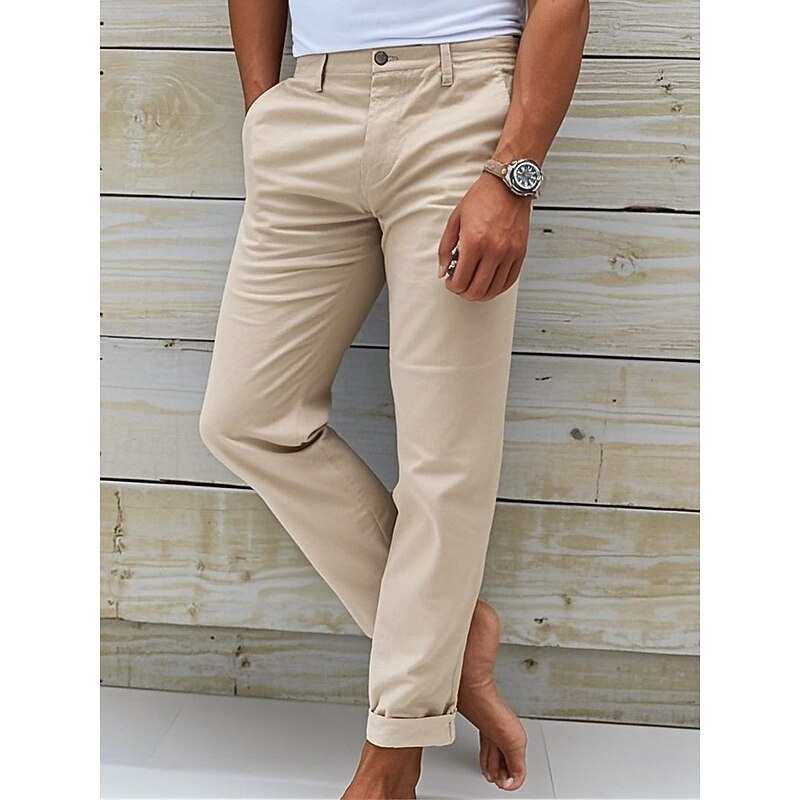 Men's Chinos Slacks Chino Pants Buttons Pocket Plain Comfort Daily Classic Style Black White Micro-elastic