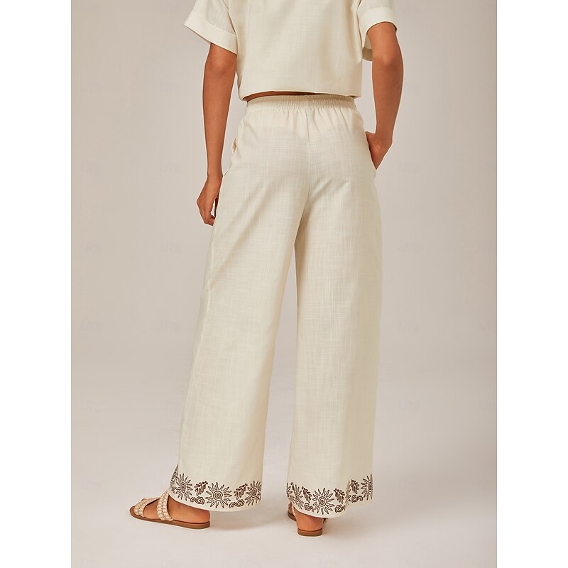 Linen Print Wide-Leg Pants2