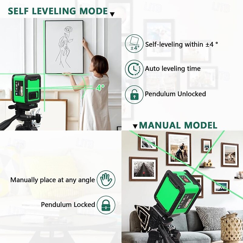 Multifunctional 2 Lines Level 4 Self-Leveling Hine Reable Lithium Battery Leveling Omnidirectional Ground Wall Sticker Waterproof Home Improvement4