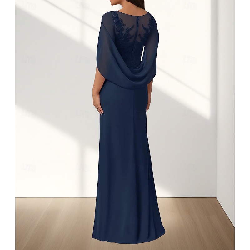 A-Line Mother of the Bride Dress Wedding Guest Elegant Crew Neck Floor Length Chiffon Sleeveless with Appliques Ruching2