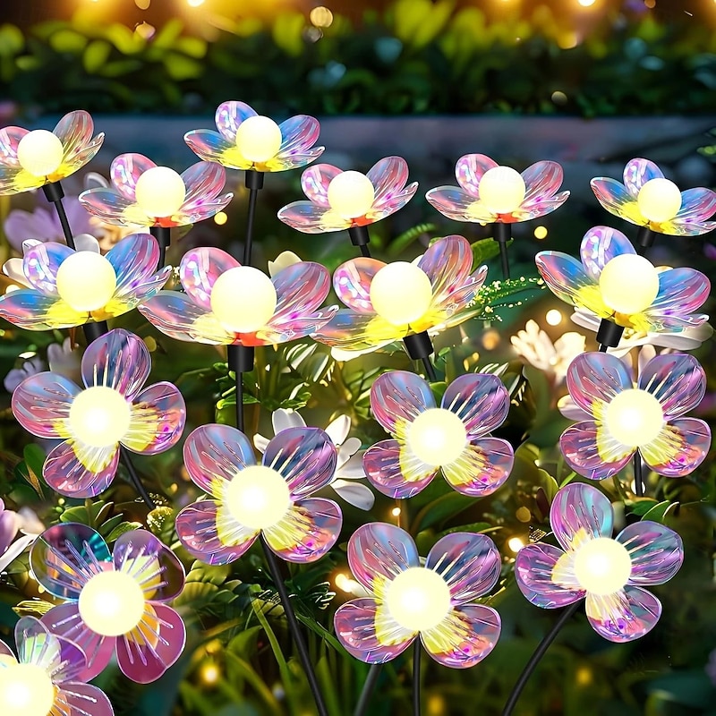 2PCS Solar Outdoor Flower Lights Swing Firefly LED Patio Lights for Garden Path Lawn Yard Walkway Camping Atmosphere Landscape Decor Lights
