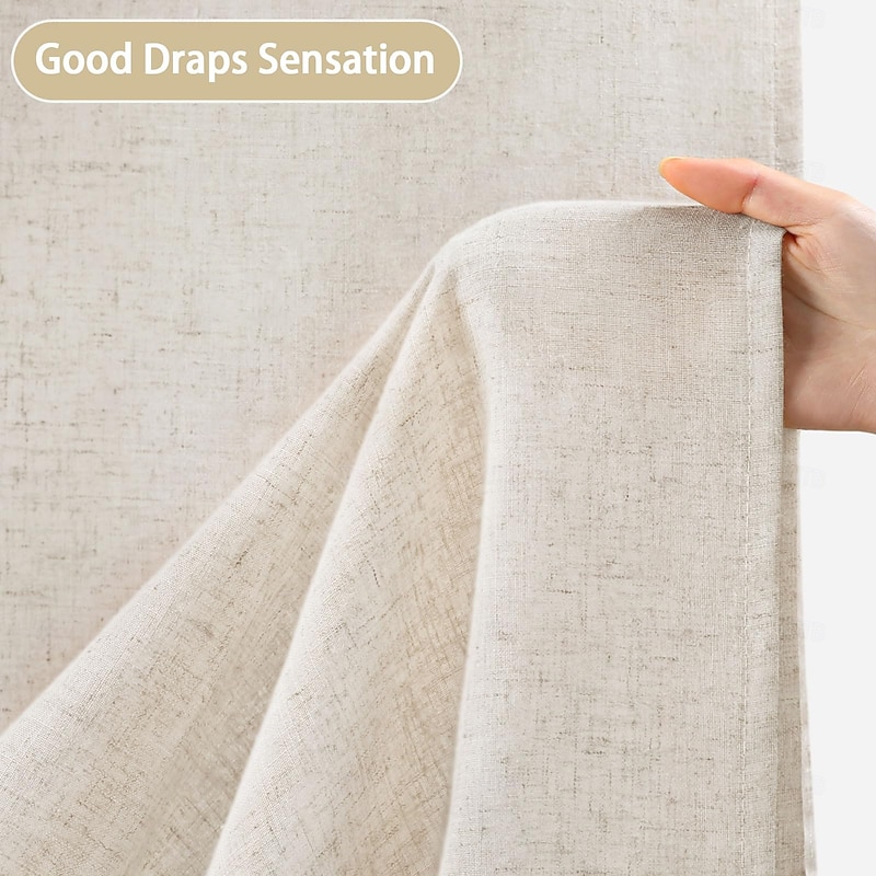 Linen Feel Shower Curtain with 12 Hooks Beige Boho Farmhouse Shower Curtains for Bathroom Natural Cloth Cotton Fabric Liner2