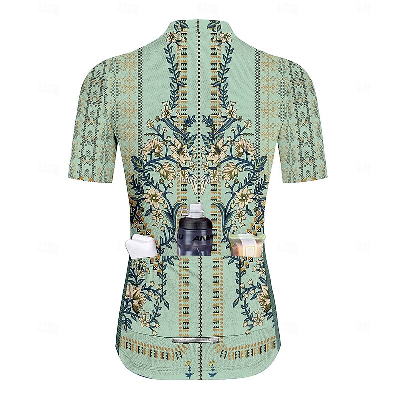 Women's Cycling Jersey Graphic Floral Botanical Vintage Short Sleeve Bike Jersey Top with 3 Rear Pockets Quick Dry Reflective Strips Back Pocket Moisture Wicking Sports Green Clothing Apparel2