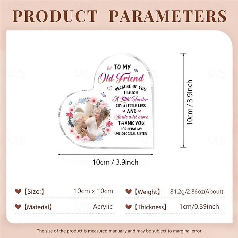 Personalized Heart Shaped Acrylic Photo Plaque, Custom Best Gift for Old Friend, Anniversary, Birthday, Home Decor, Restaurant, Dining Table, Living Room2